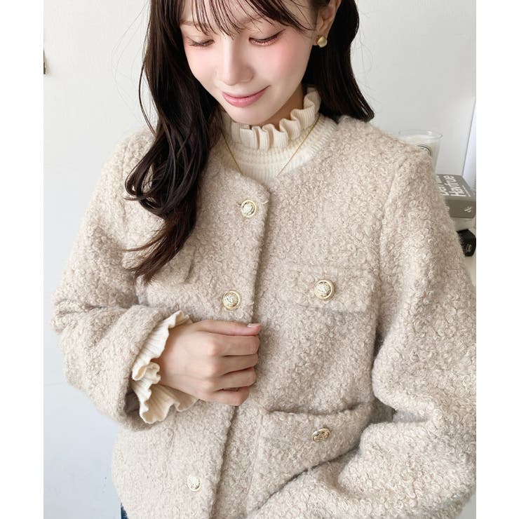 金ボタンノーカラージャケット フェイクリングウール | moment+ | 詳細画像33 