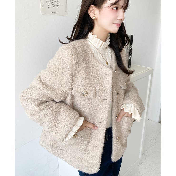 金ボタンノーカラージャケット フェイクリングウール | moment+ | 詳細画像34 