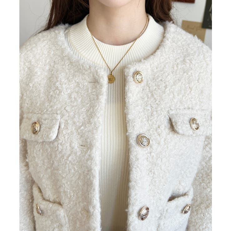 金ボタンノーカラージャケット フェイクリングウール | moment+ | 詳細画像7 