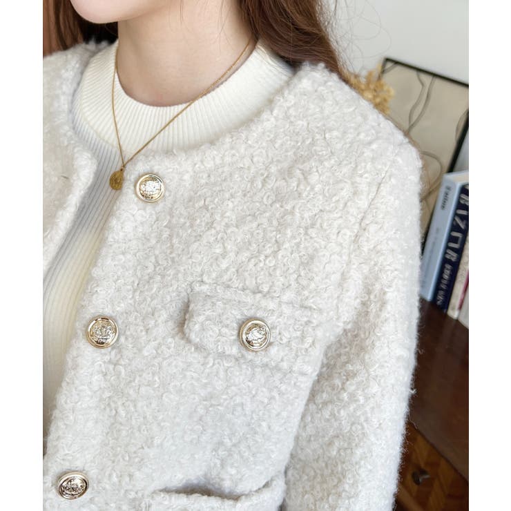 金ボタンノーカラージャケット フェイクリングウール | moment+ | 詳細画像8 