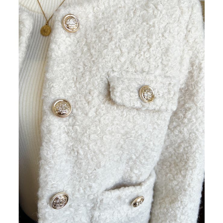 金ボタンノーカラージャケット フェイクリングウール | moment+ | 詳細画像9 