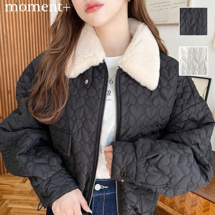 ハートキルトファー襟ショートジップブルゾン[品番：ERMW0004008