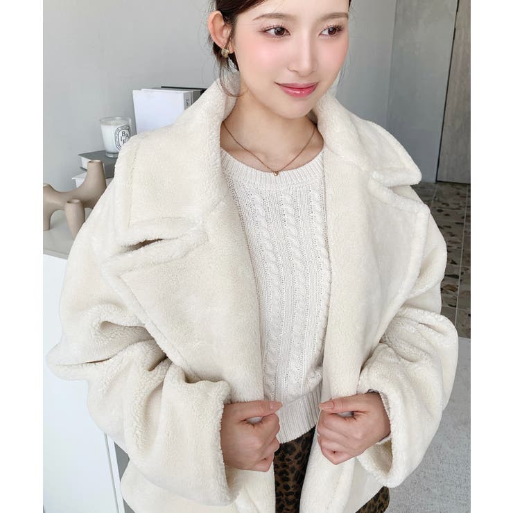 ショート丈テディベアボアPコートジャケット | moment+ | 詳細画像10 