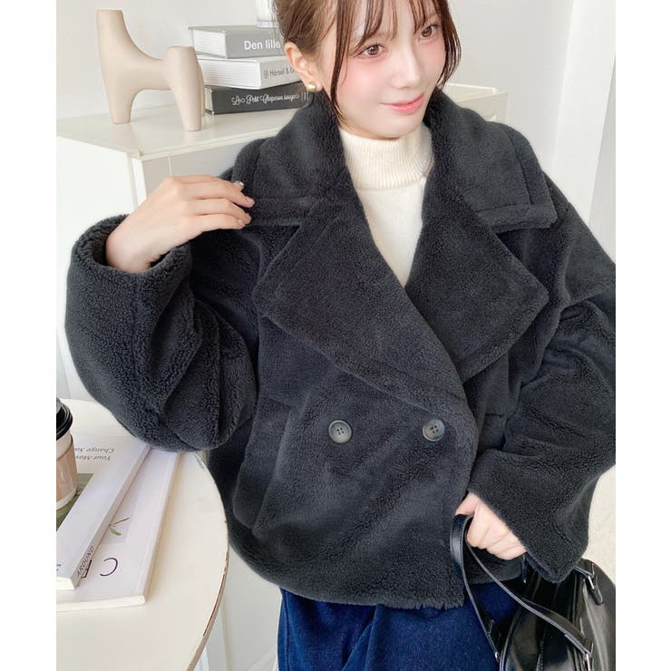 ショート丈テディベアボアPコートジャケット | moment+ | 詳細画像12 