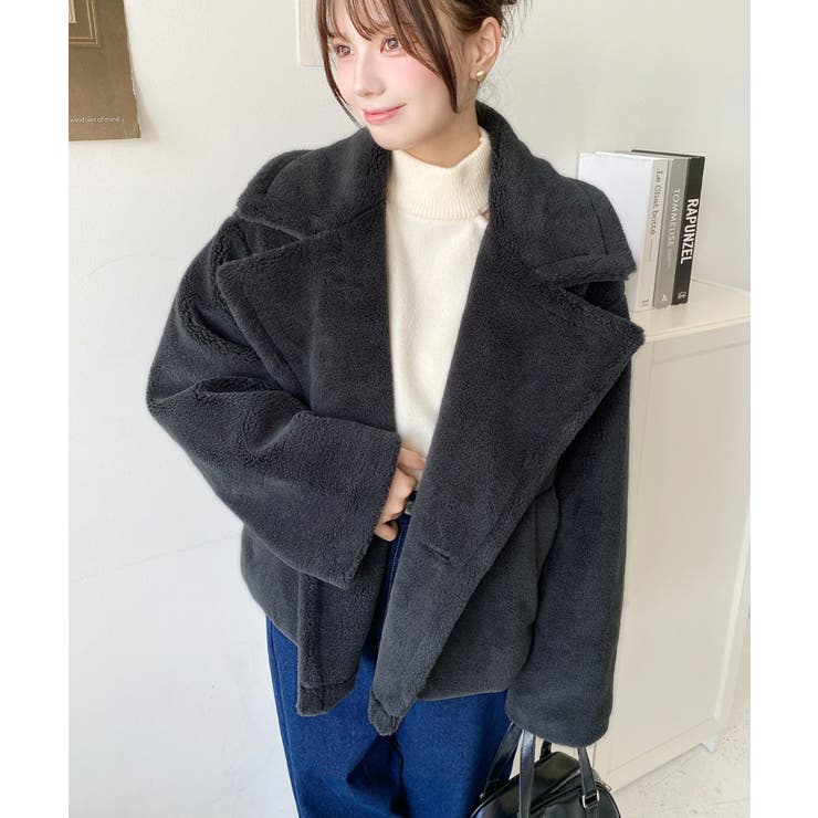 ショート丈テディベアボアPコートジャケット | moment+ | 詳細画像14 