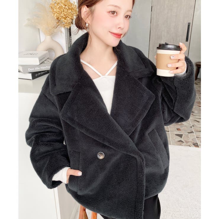 ショート丈テディベアボアPコートジャケット | moment+ | 詳細画像17 