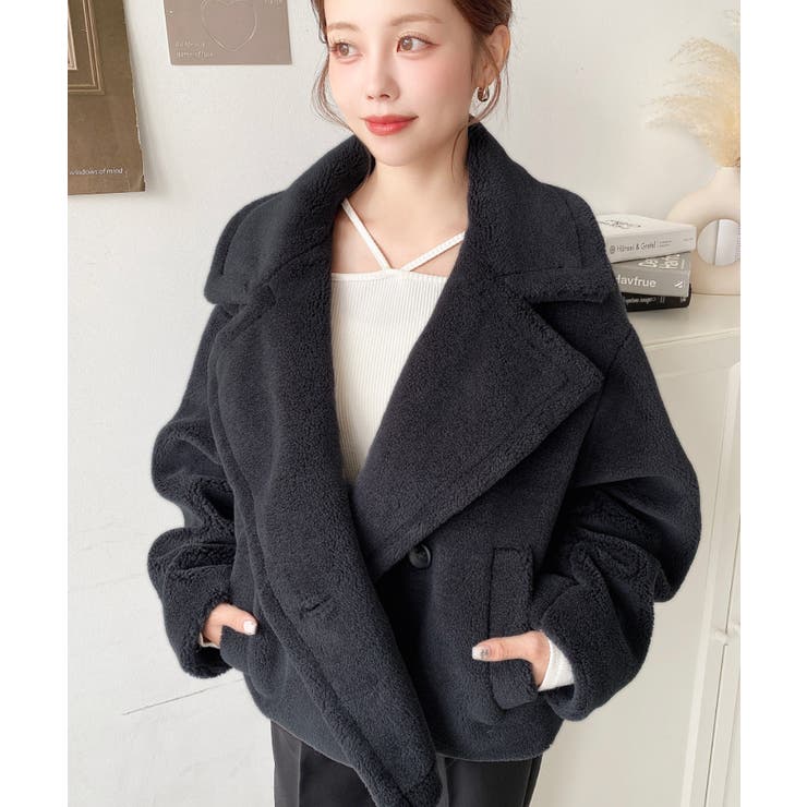 ショート丈テディベアボアPコートジャケット | moment+ | 詳細画像18 