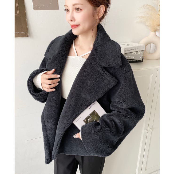 ショート丈テディベアボアPコートジャケット | moment+ | 詳細画像19 