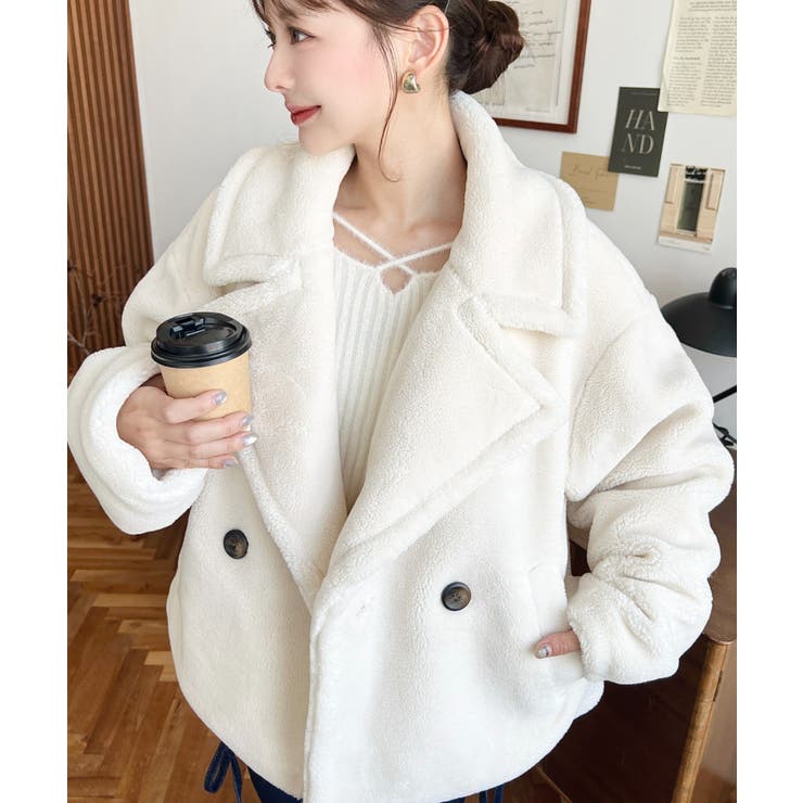 ショート丈テディベアボアPコートジャケット | moment+ | 詳細画像2 