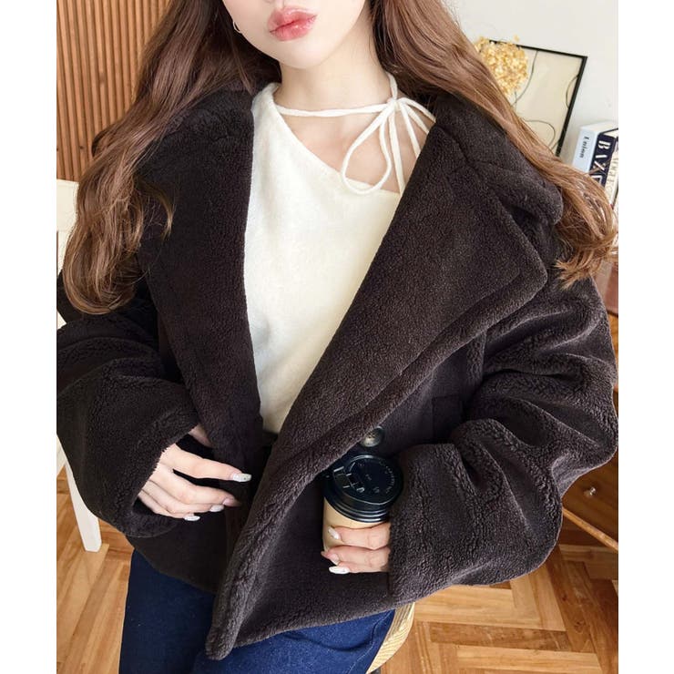 ショート丈テディベアボアPコートジャケット | moment+ | 詳細画像21 