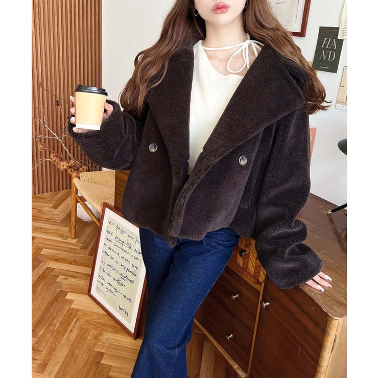 ショート丈テディベアボアPコートジャケット | moment+ | 詳細画像22 