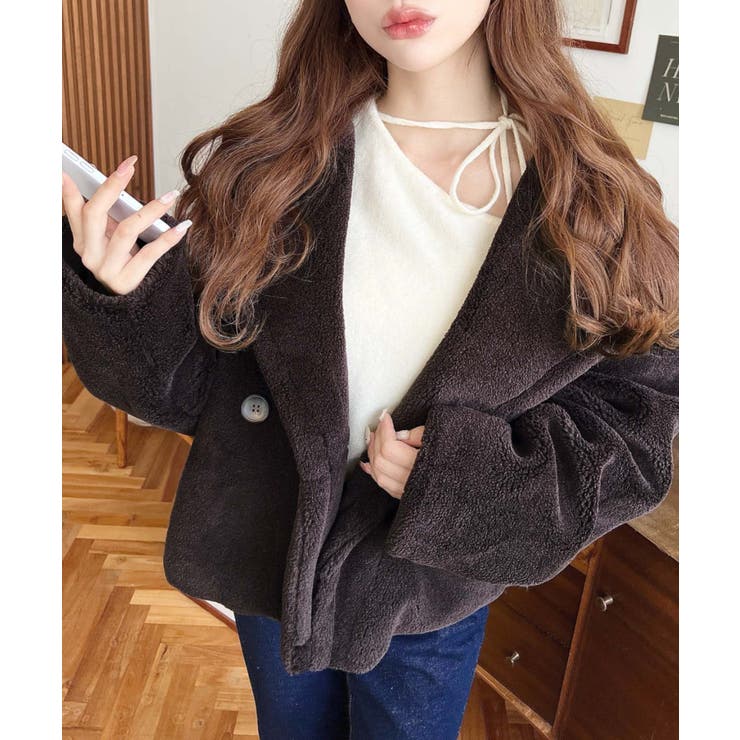 ショート丈テディベアボアPコートジャケット | moment+ | 詳細画像23 