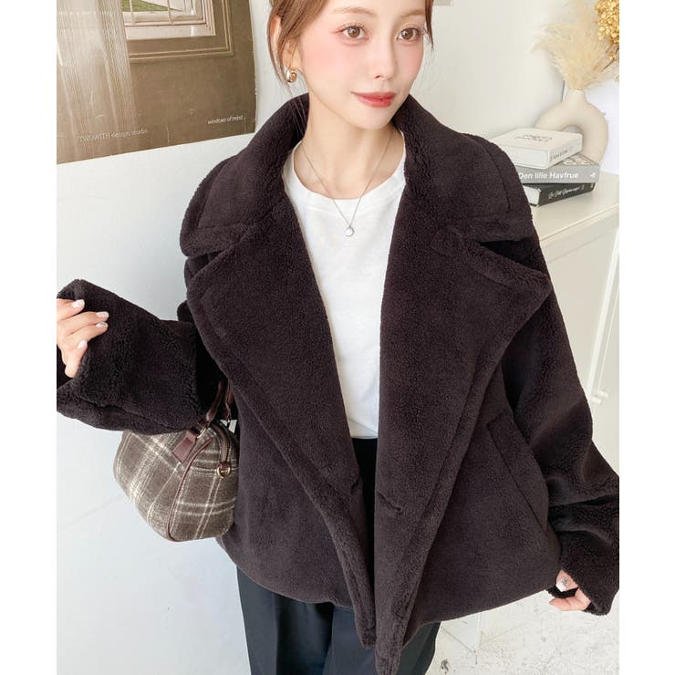 ショート丈テディベアボアPコートジャケット | moment+ | 詳細画像24 