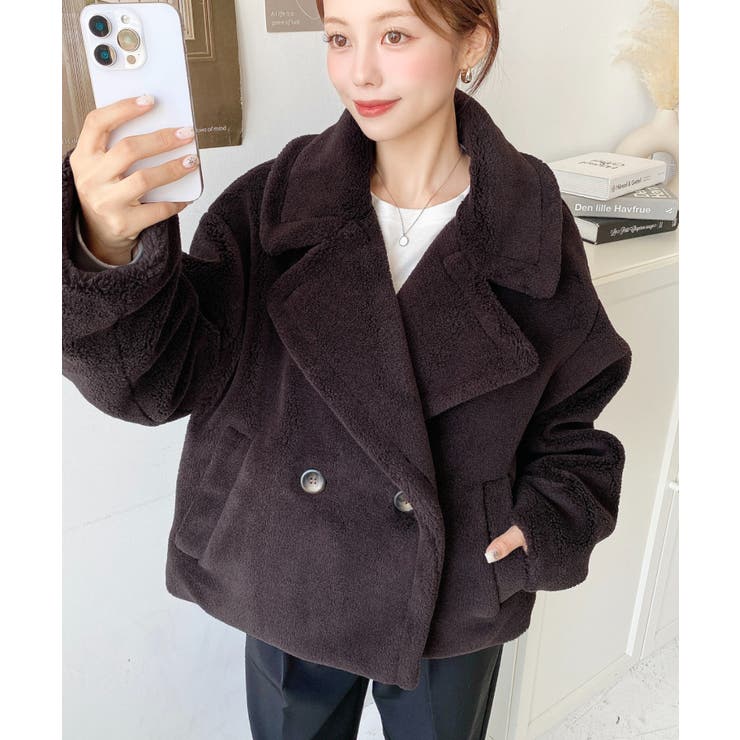 ショート丈テディベアボアPコートジャケット | moment+ | 詳細画像27 