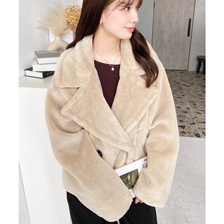 ショート丈テディベアボアPコートジャケット | moment+ | 詳細画像29 