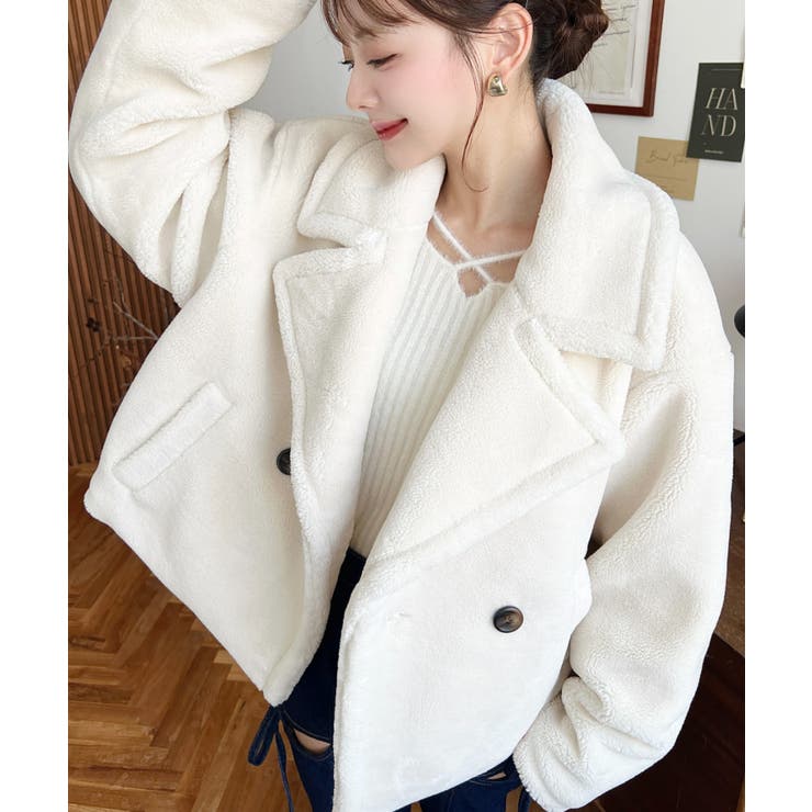 ショート丈テディベアボアPコートジャケット | moment+ | 詳細画像3 