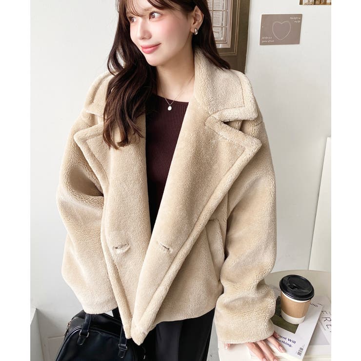 ショート丈テディベアボアPコートジャケット | moment+ | 詳細画像32 