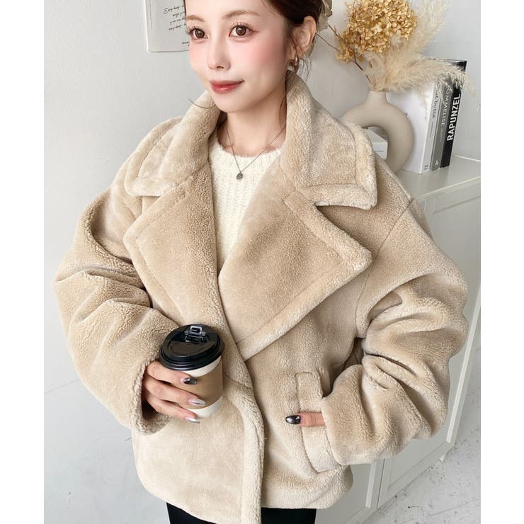 ショート丈テディベアボアPコートジャケット | moment+ | 詳細画像33 