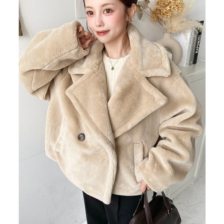 ショート丈テディベアボアPコートジャケット | moment+ | 詳細画像34 