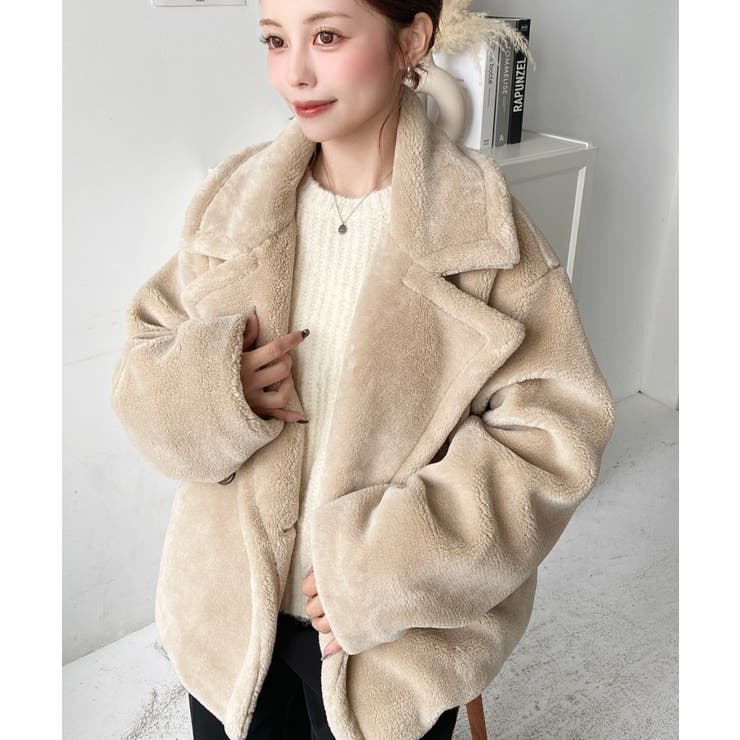 ショート丈テディベアボアPコートジャケット | moment+ | 詳細画像35 