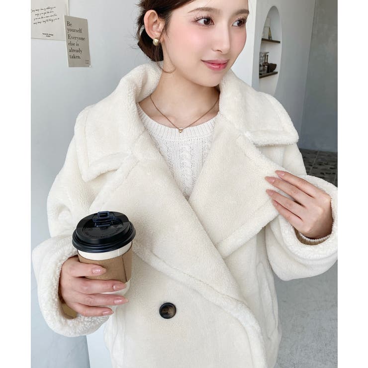 ショート丈テディベアボアPコートジャケット | moment+ | 詳細画像7 