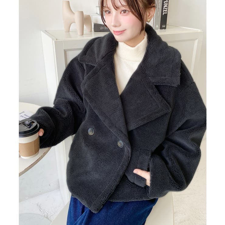 チャコールグレー | ショート丈テディベアボアPコートジャケット | moment+