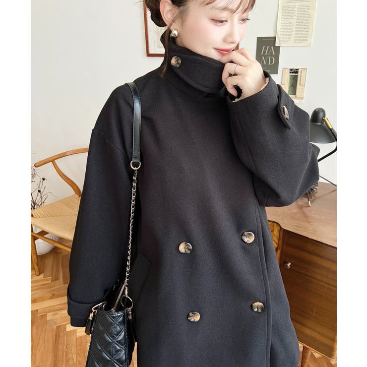 フェイクウールシャギーチェック＆ニットモッサ無地オーバーサイズミドル丈Pコートジ… | moment+ | 詳細画像10 