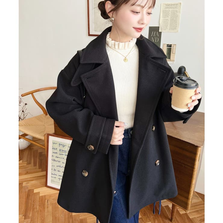 フェイクウールシャギーチェック＆ニットモッサ無地オーバーサイズミドル丈Pコートジ… | moment+ | 詳細画像11 