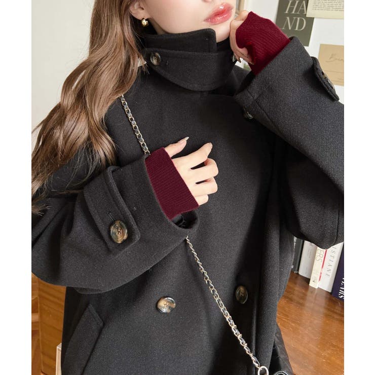 フェイクウールシャギーチェック＆ニットモッサ無地オーバーサイズミドル丈Pコートジ… | moment+ | 詳細画像15 