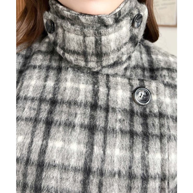 フェイクウールシャギーチェック＆ニットモッサ無地オーバーサイズミドル丈Pコートジ… | moment+ | 詳細画像30 