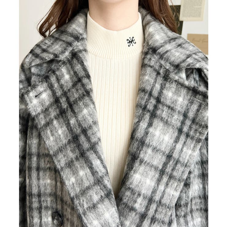 フェイクウールシャギーチェック＆ニットモッサ無地オーバーサイズミドル丈Pコートジ… | moment+ | 詳細画像31 