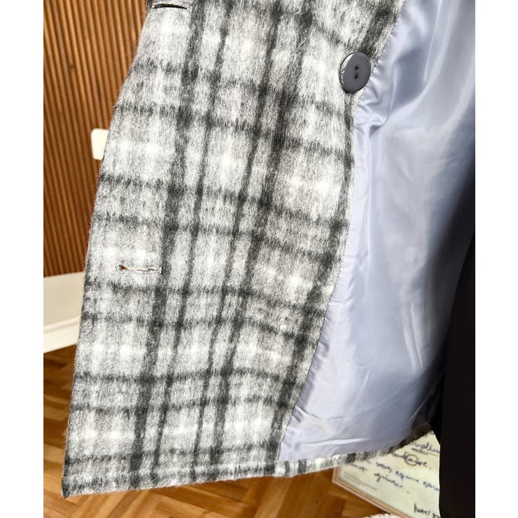 フェイクウールシャギーチェック＆ニットモッサ無地オーバーサイズミドル丈Pコートジ… | moment+ | 詳細画像35 