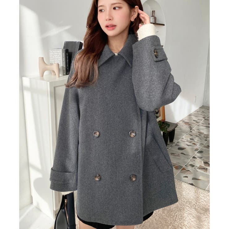 フェイクウールシャギーチェック＆ニットモッサ無地オーバーサイズミドル丈Pコートジ… | moment+ | 詳細画像37 