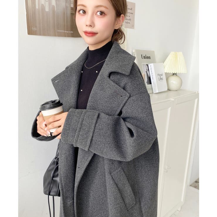 フェイクウールシャギーチェック＆ニットモッサ無地オーバーサイズミドル丈Pコートジ… | moment+ | 詳細画像40 