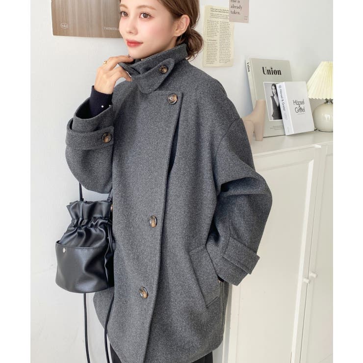 フェイクウールシャギーチェック＆ニットモッサ無地オーバーサイズミドル丈Pコートジ… | moment+ | 詳細画像41 