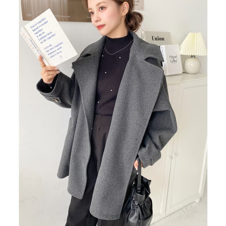 フェイクウールシャギーチェック＆ニットモッサ無地オーバーサイズミドル丈Pコートジ… | moment+ | 詳細画像42 