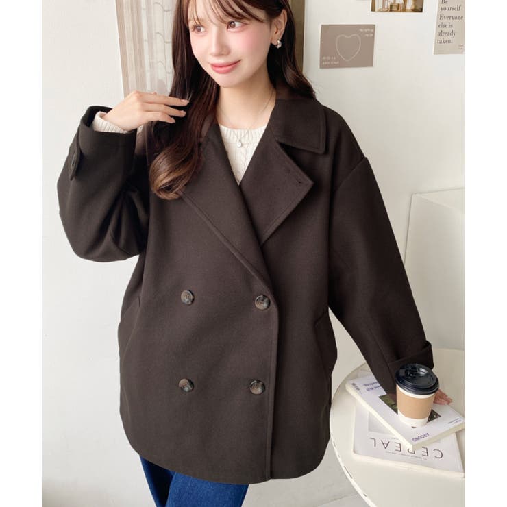 フェイクウールシャギーチェック＆ニットモッサ無地オーバーサイズミドル丈Pコートジ… | moment+ | 詳細画像52 