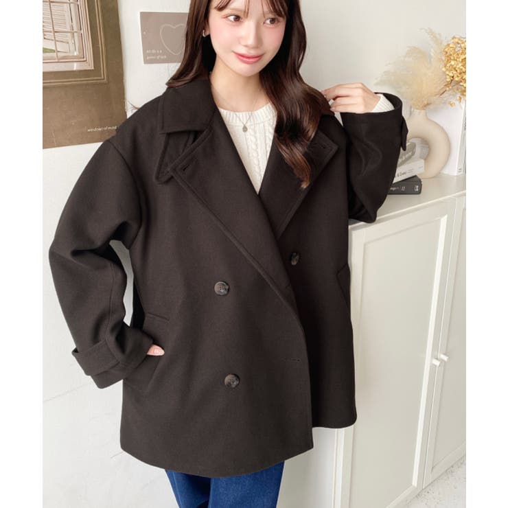 フェイクウールシャギーチェック＆ニットモッサ無地オーバーサイズミドル丈Pコートジ… | moment+ | 詳細画像54 