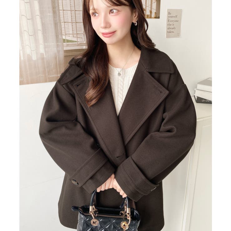 フェイクウールシャギーチェック＆ニットモッサ無地オーバーサイズミドル丈Pコートジ… | moment+ | 詳細画像56 