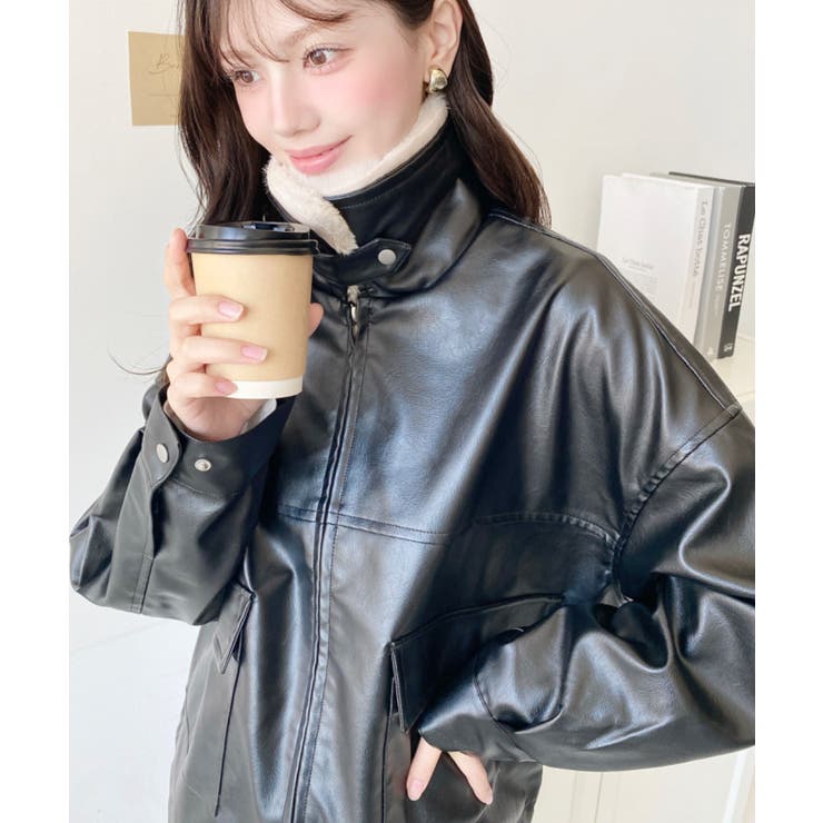 ファーティペット付きフェイクレザーブルゾン | moment+ | 詳細画像10 