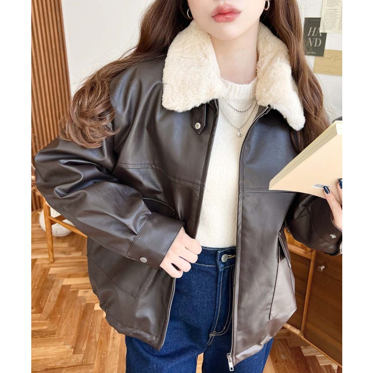 さお　BEATRICE レザージャケット＋ファー 2024-25 WINTER COLLECTION]2WAYヴィンテージライクファー付