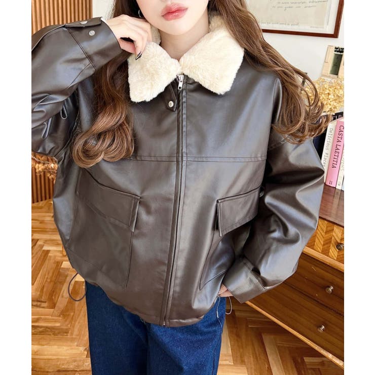 ファーティペット付きフェイクレザーブルゾン | moment+ | 詳細画像15 