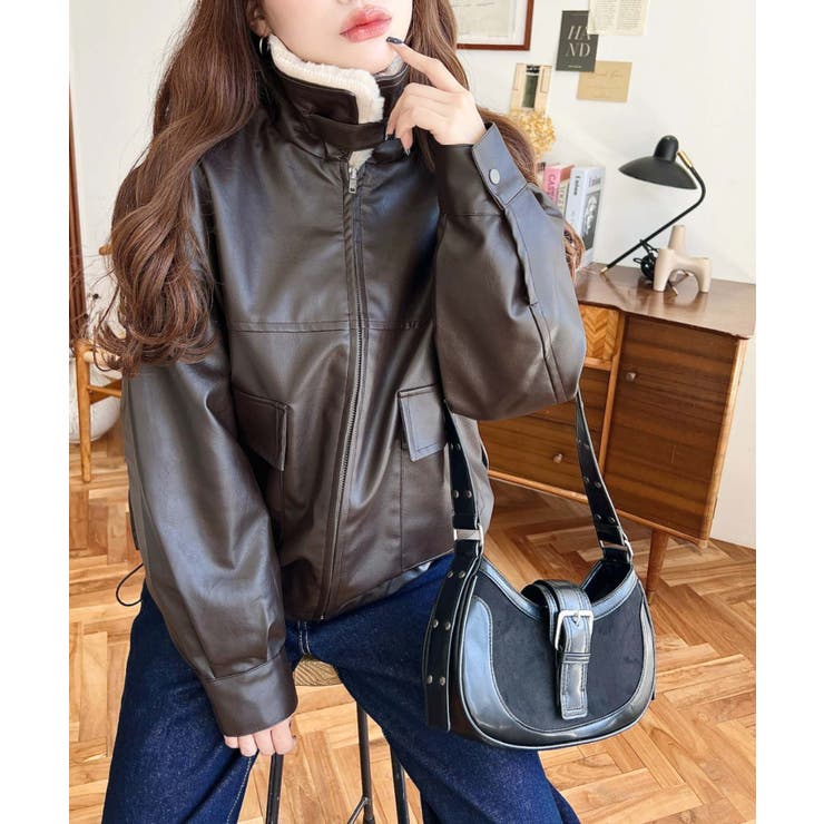 ファーティペット付きフェイクレザーブルゾン | moment+ | 詳細画像17 