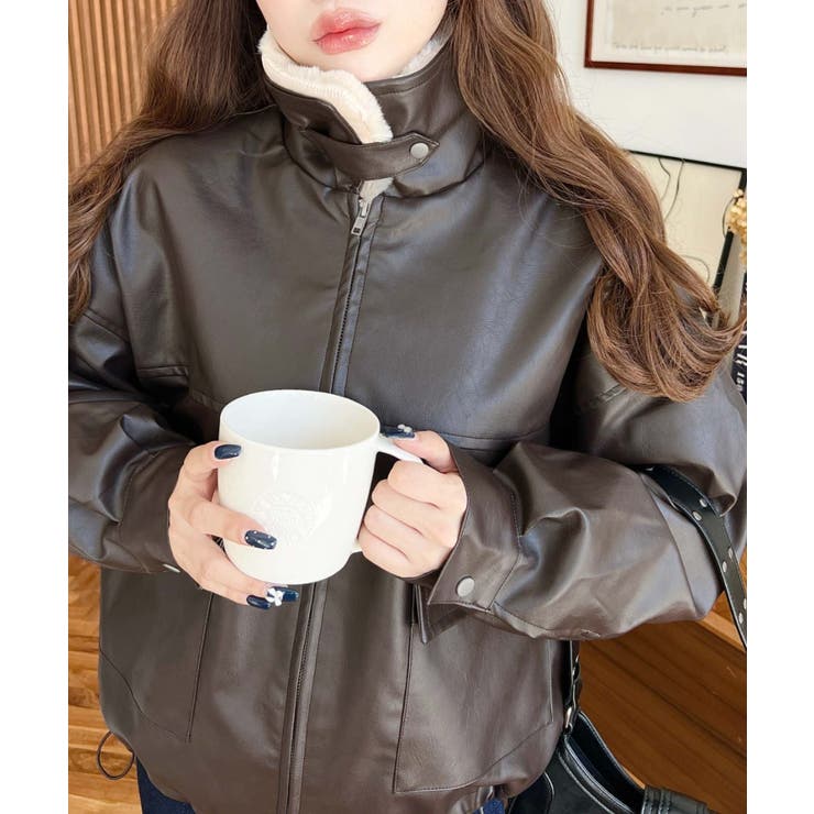 ファーティペット付きフェイクレザーブルゾン | moment+ | 詳細画像18 