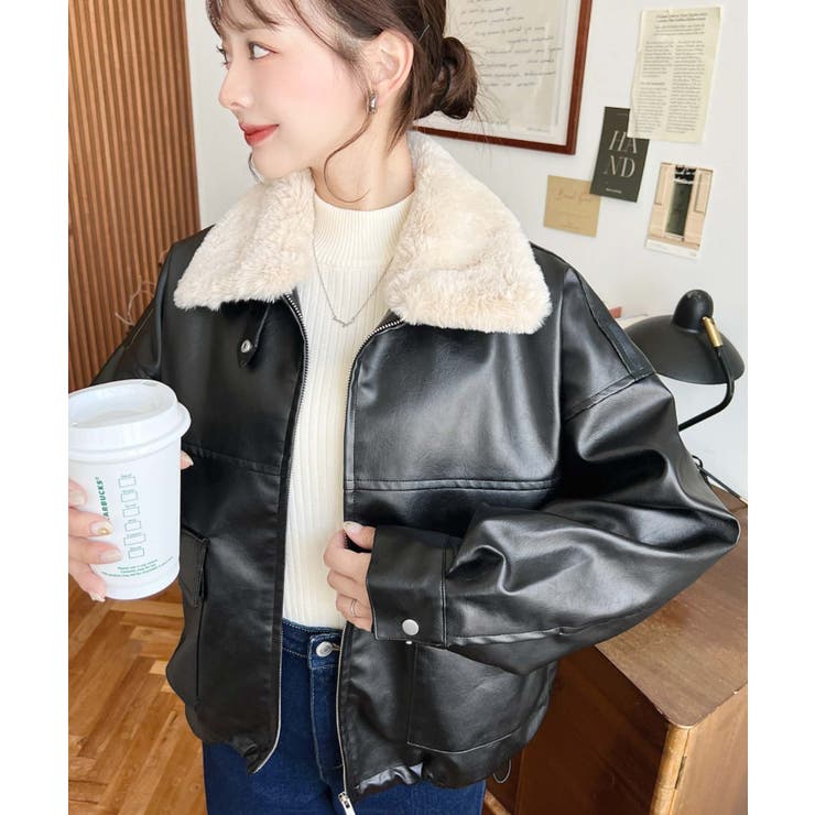 【超美品】Emilyan ラビットファーレザージャケット 超美品】Emilyan ラビットファーレザージャケット