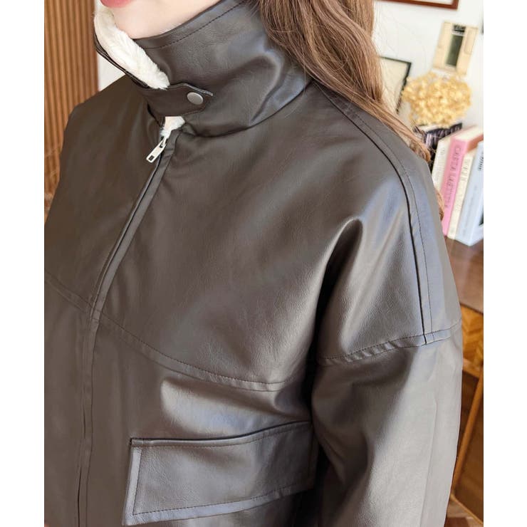 ファーティペット付きフェイクレザーブルゾン | moment+ | 詳細画像24 