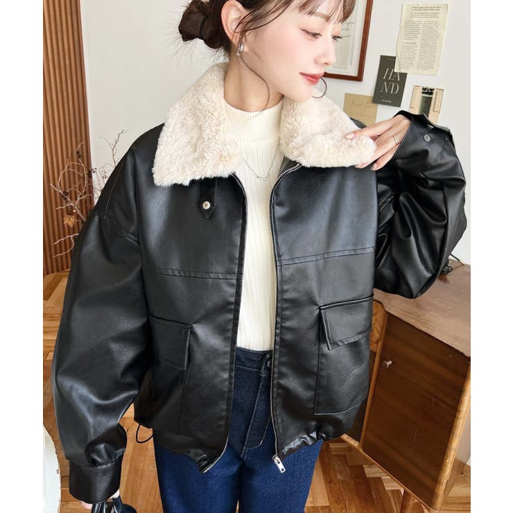ファーティペット付きフェイクレザーブルゾン | moment+ | 詳細画像3 