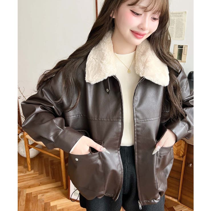 ファーティペット付きフェイクレザーブルゾン | moment+ | 詳細画像31 