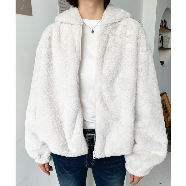 ショート丈ジップパーカーフェイクファーブルゾン | moment+ | 詳細画像12 