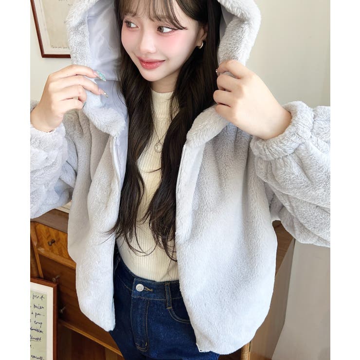 ショート丈ジップパーカーフェイクファーブルゾン | moment+ | 詳細画像31 